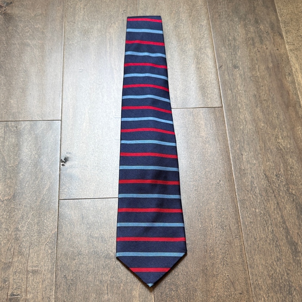 Brooks Brothers Makers All Silk Tie Navy Red Blue Stripe USA Classic Repp